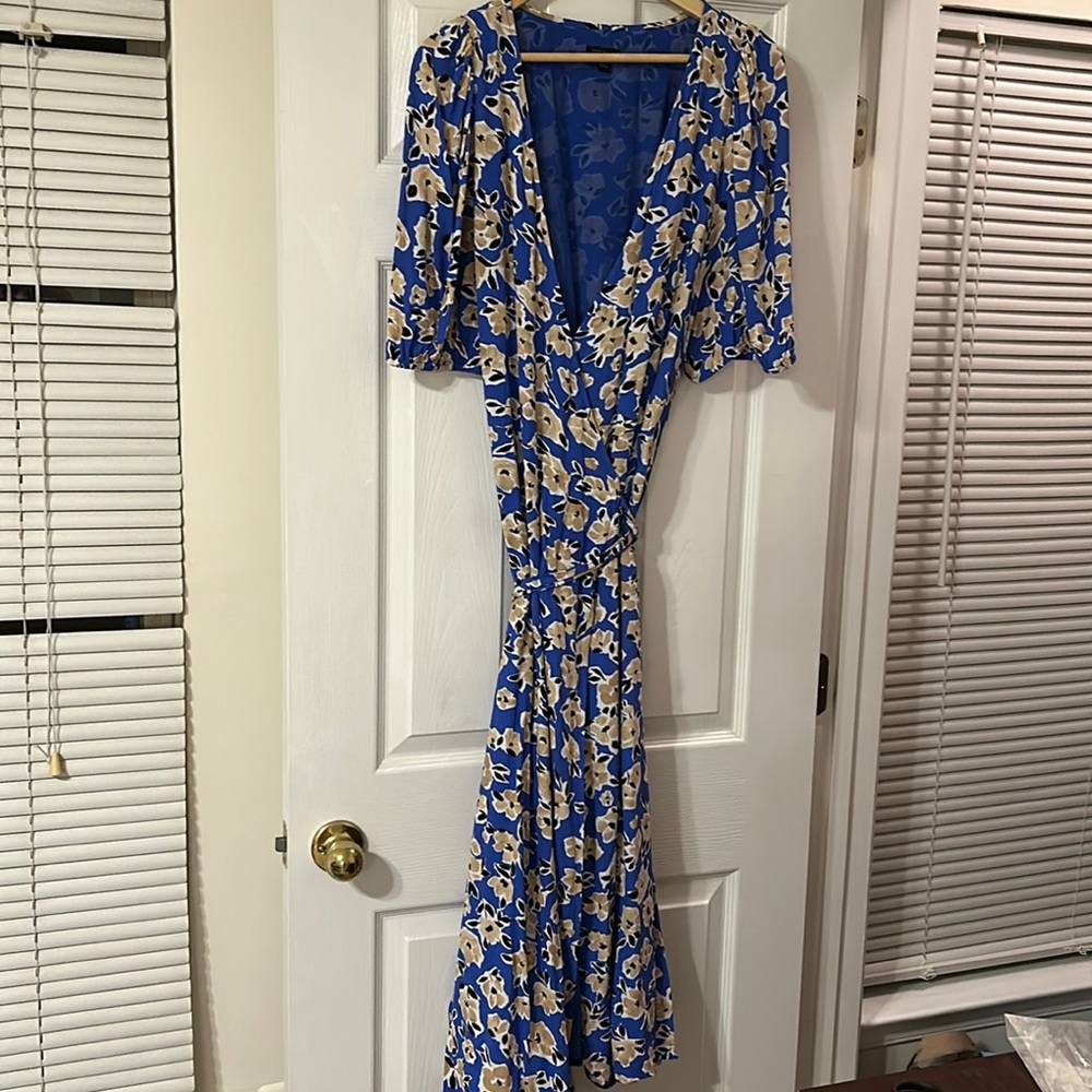 Blue and Gold Wrap Dress